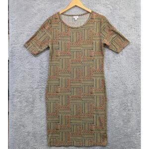 Lularoe Julia Dress Large (L) Abstract Multicolor Short Sleeve Stretch Aztec
